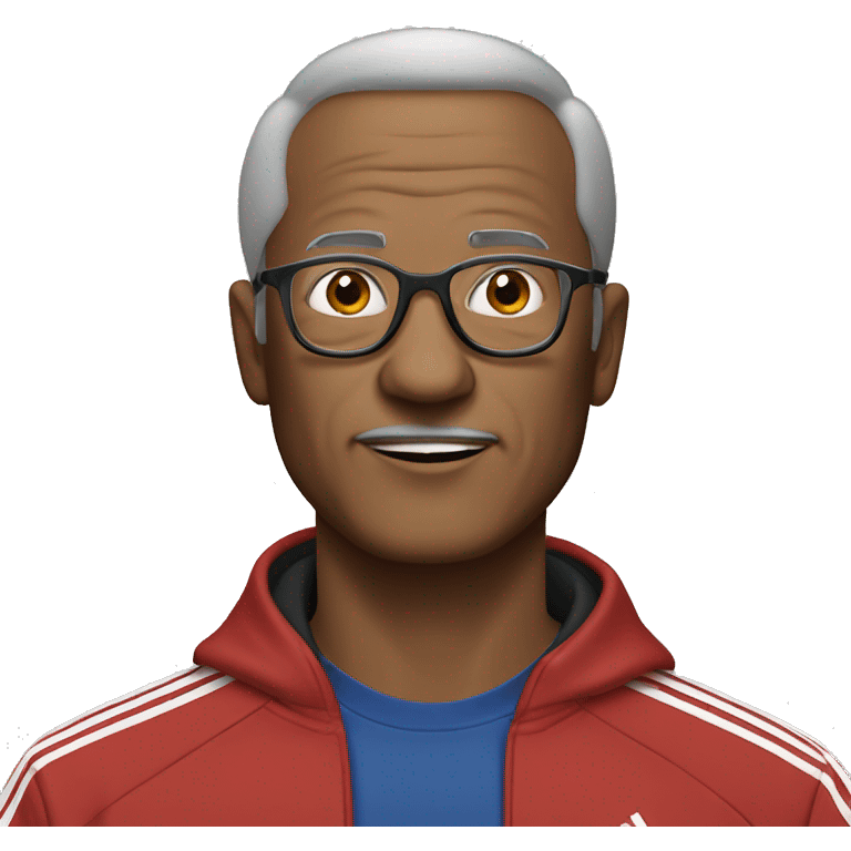 Older man wearing glasses and adidas tracksuit with young adult hair cut emoji