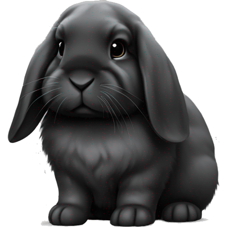 black holland lop bunny rabbit sad tired with white spot on nose and white spot on top of head emoji