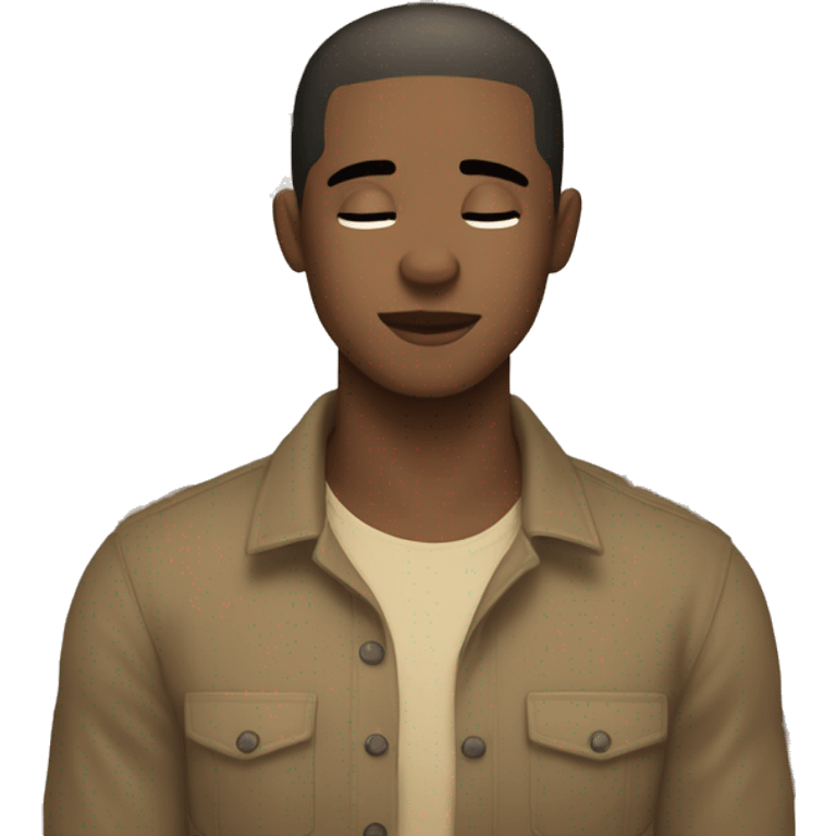 A lighskin round emoji with hands on its cheeks blushing and closed their eyes day dreaming about their man who is black with low cut hair wearing collard shirt and khaki jeans emoji