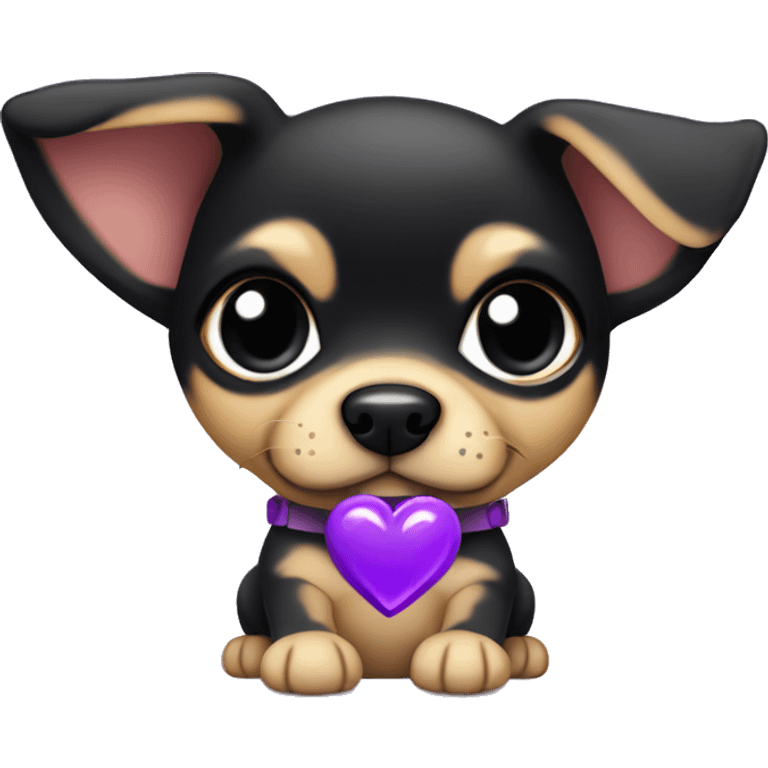 black & tan chihuahua puppy with a purple heart emoji