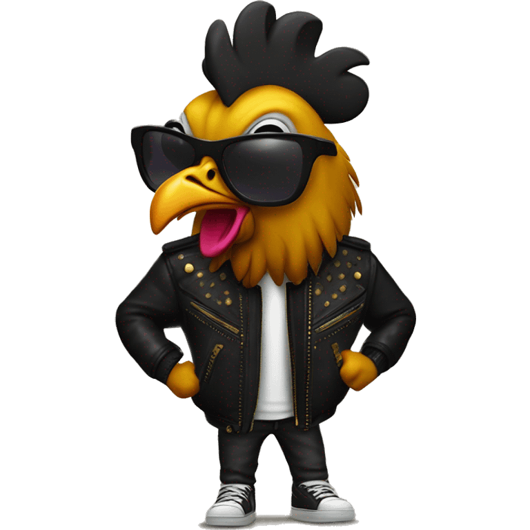 Black hiphop rooster with sunglasses and golden teeth waring leather jacket emoji