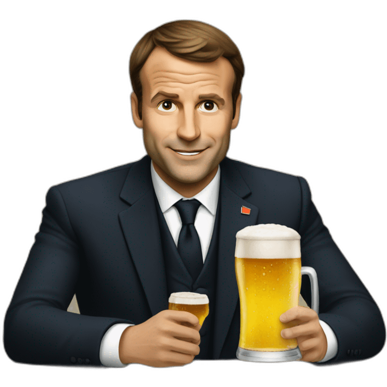 Macron with beer emoji