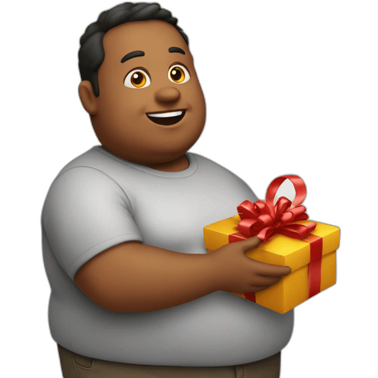 Fat man holding a gift emoji