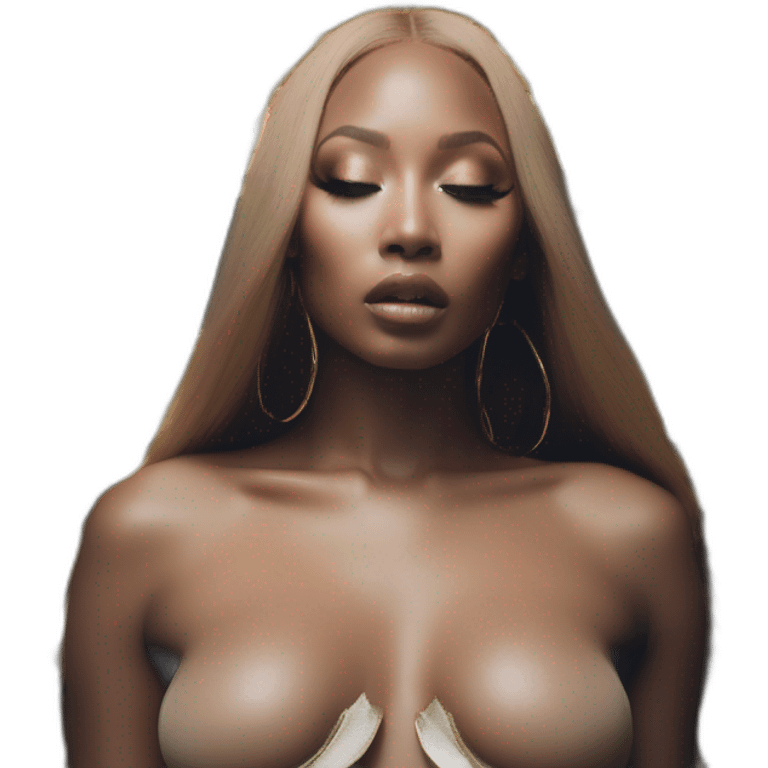 Nicki Minaj, david bellemere, Bare belly, Wings, Choker, Bathed in shadows, FOV 90 degrees, short lighting, L USM, Cold Colors, gilded technique, extremely hyper aesthetic, absurdres emoji