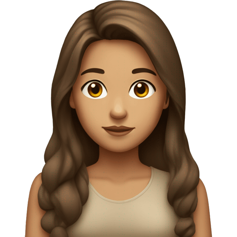 A girl with long brown hair, with brown eyes and with tan skin and rolling her eyes emoji