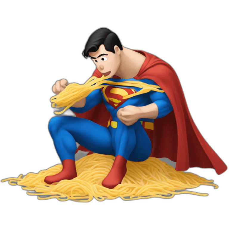 superman eating noodles，squatted on the ground emoji