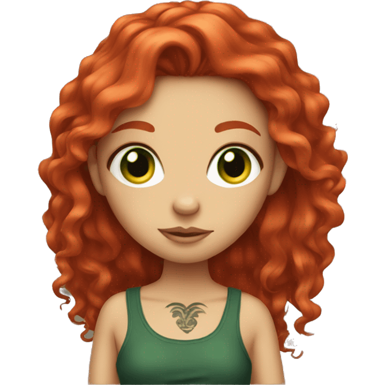 red hair girl with tattoos, green eyes emoji