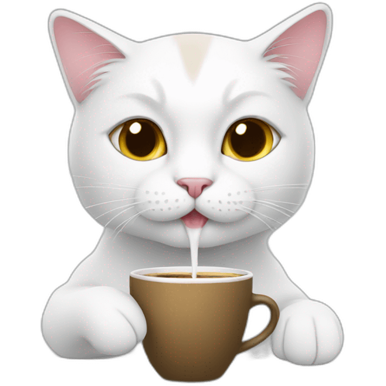 White cat drinking coffee emoji