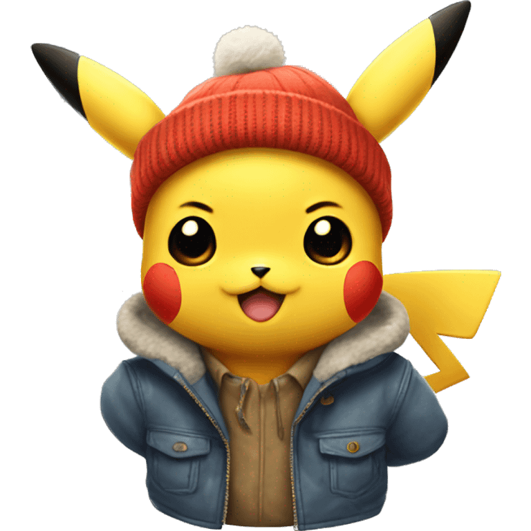 Pikachu in a beanie and jacket emoji