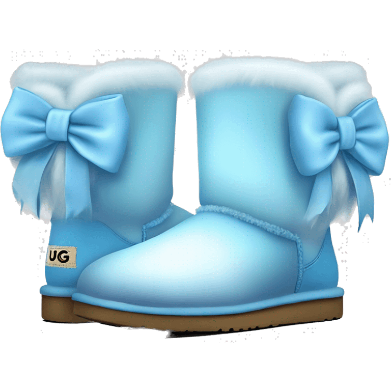 Realistic gradient light blue ugg boots with fur and light blue bow. emoji