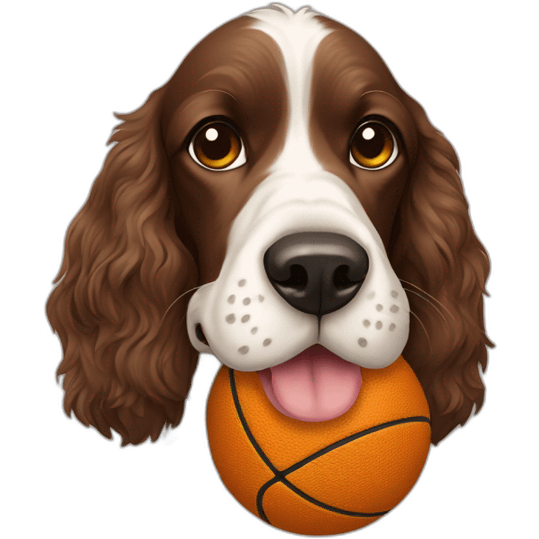 Spaniel segurando bola de tênis na boca emoji