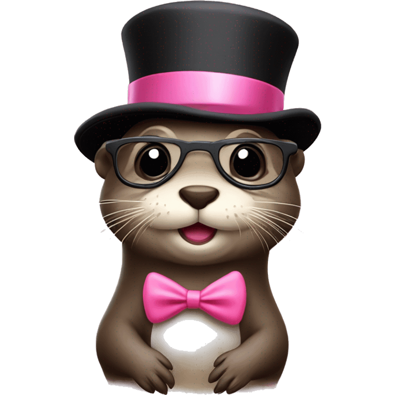 Cute Otter with glasses and top hat holding pink clam  emoji