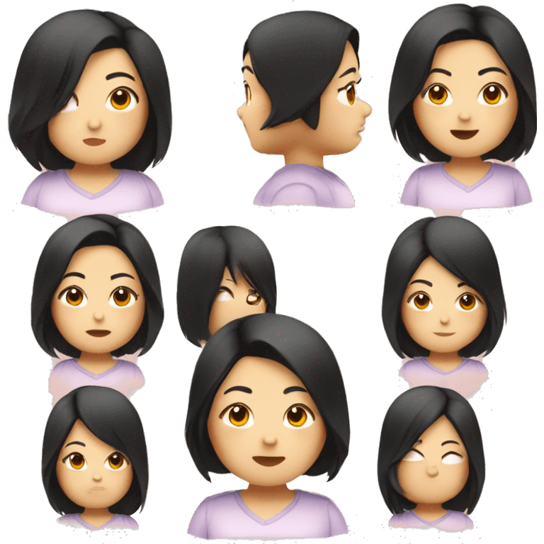 little overweight asian woman with black  hair, make emoji from shoulders, use one photo  emoji