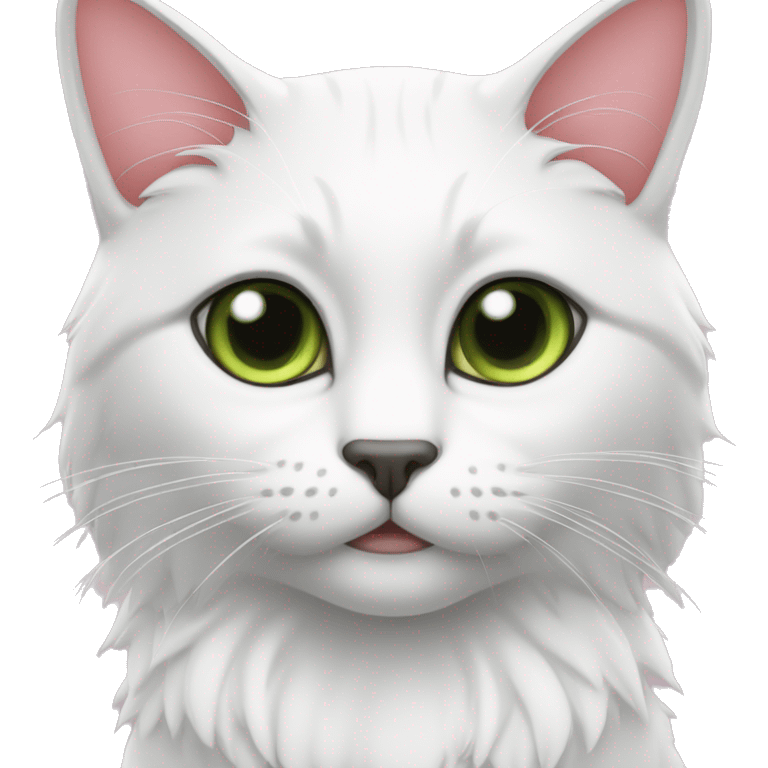 gato blanco, que se le vea solo la cara, con los ojos verdes y la nariz y orejas rosas emoji