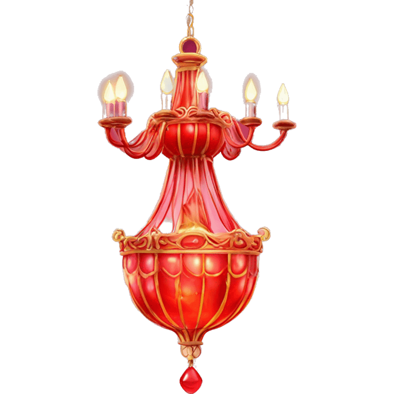 glowing red chandelier with a bottom of perfume on top emoji