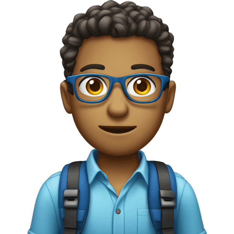 Joven con gafas, camisa azul y mochila emoji