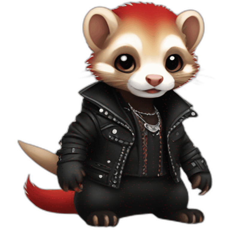 Red ferret wearing black gothic heavy metal clothing emoji