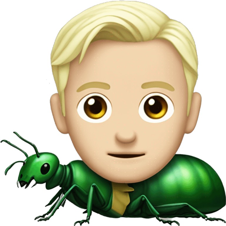 Draco Malfoy with the body of a green beetle emoji