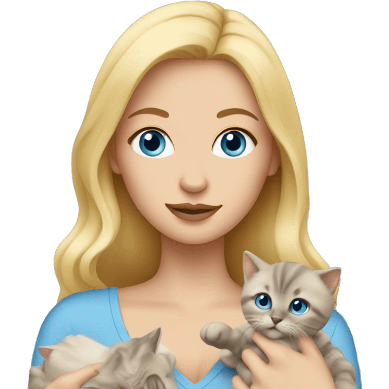 Blonde woman with blue eyes holding kittens emoji