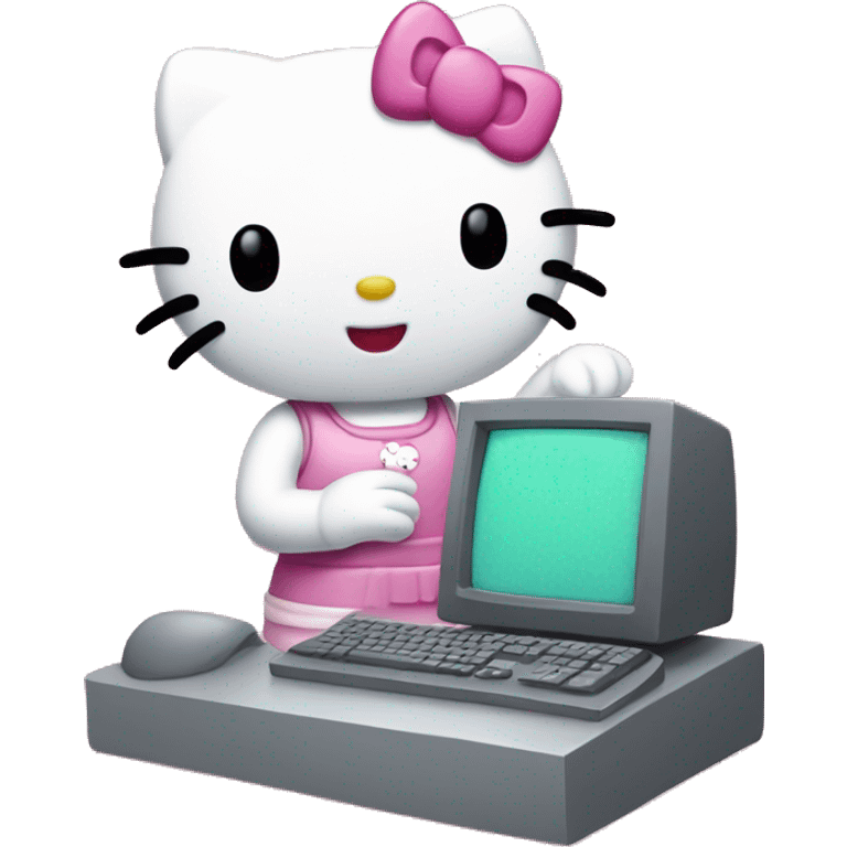 Hello Kitty playing computer emoji