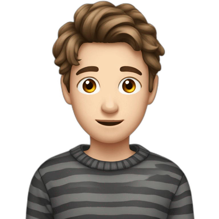 teenager boy brown wavy hair up to the chin and dark gray striped sweater emoji