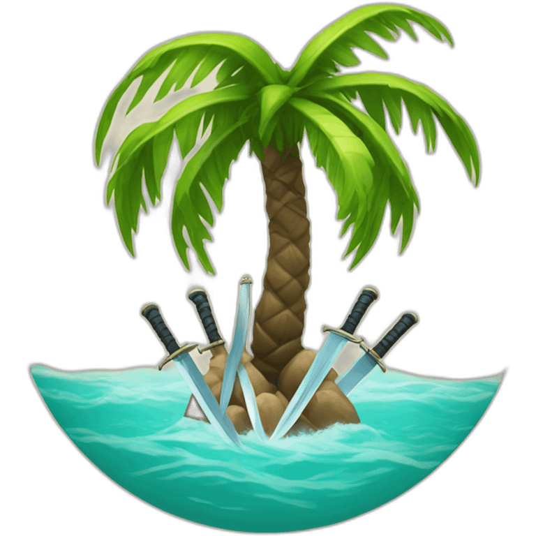 One Palm tree in the center with two swords cross in the center emoji