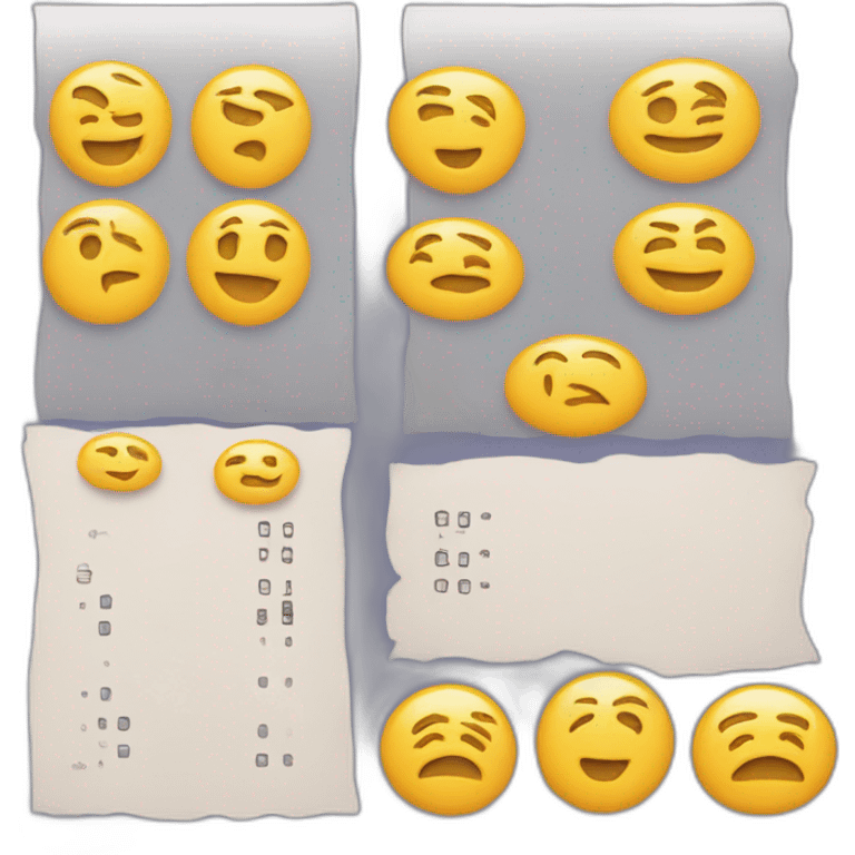 three sets of options with the letter first and a rectangle filled with fake test to simulate multiple choice questions emoji