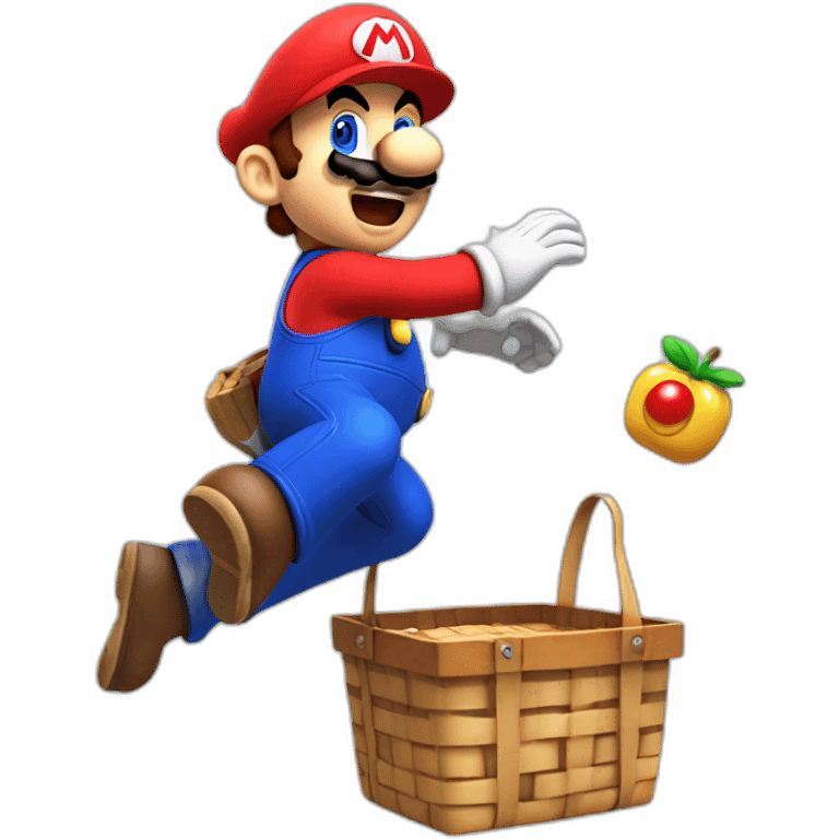 mario bouncing off a picnic basket with +XP emoji