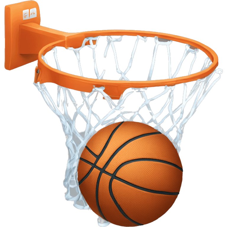 A basketball emoji dunking itself through a hoop with a happy grin emoji