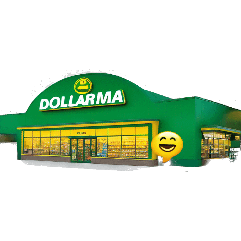 “Exterior of a Dollarama store with the bright green facade, bold yellow Dollarama sign, large front windows, and entrance doors, capturing the look of a budget-friendly retail store.” emoji