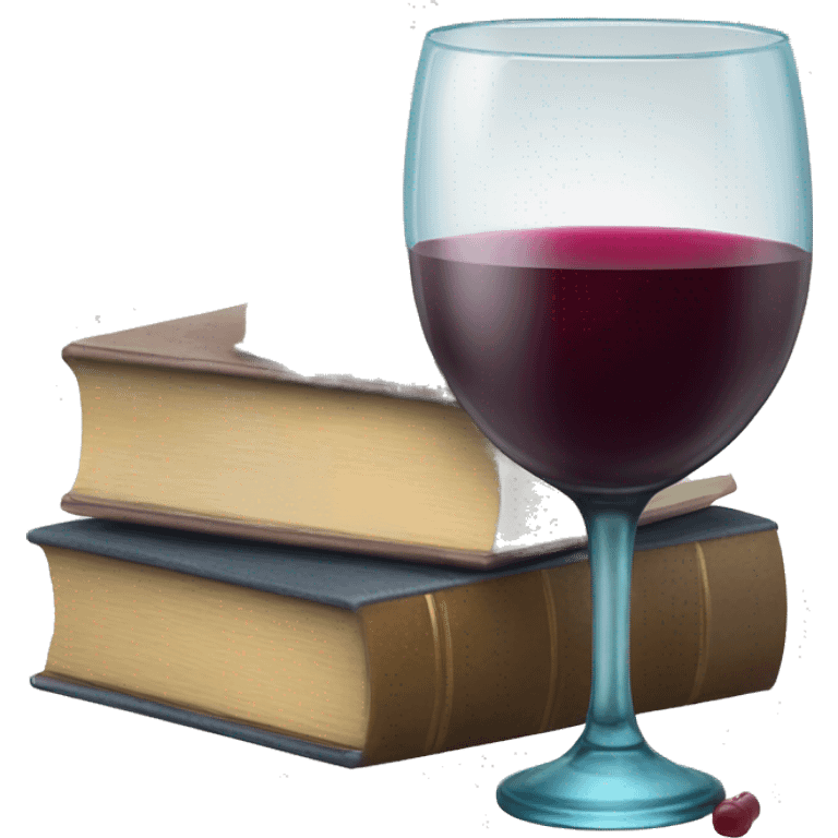 a glass of wine and a stack of books emoji