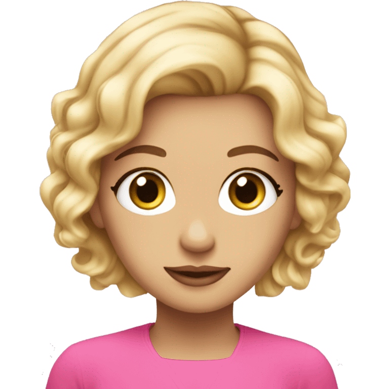 Blonde hair hazel eyes pink outfit make up emoji