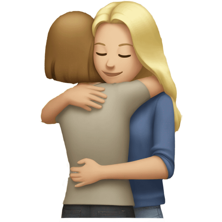 The woman blonde hugs the girl with brown hair  emoji