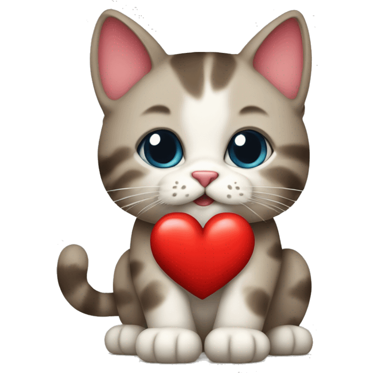 A beautiful Scottish cat with a big red heart in its paws emoji