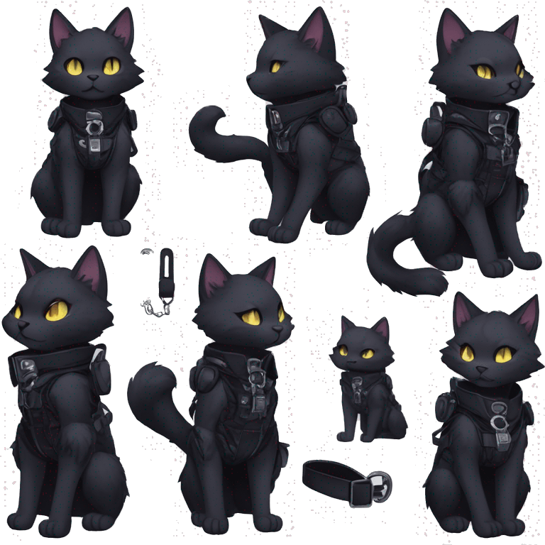 Gorgeous furry gothic dark techwear anime style anthro black cat furry sona Fakemon with blushing face aesthetic and pretty edgy black with collar and harness trending style emoji