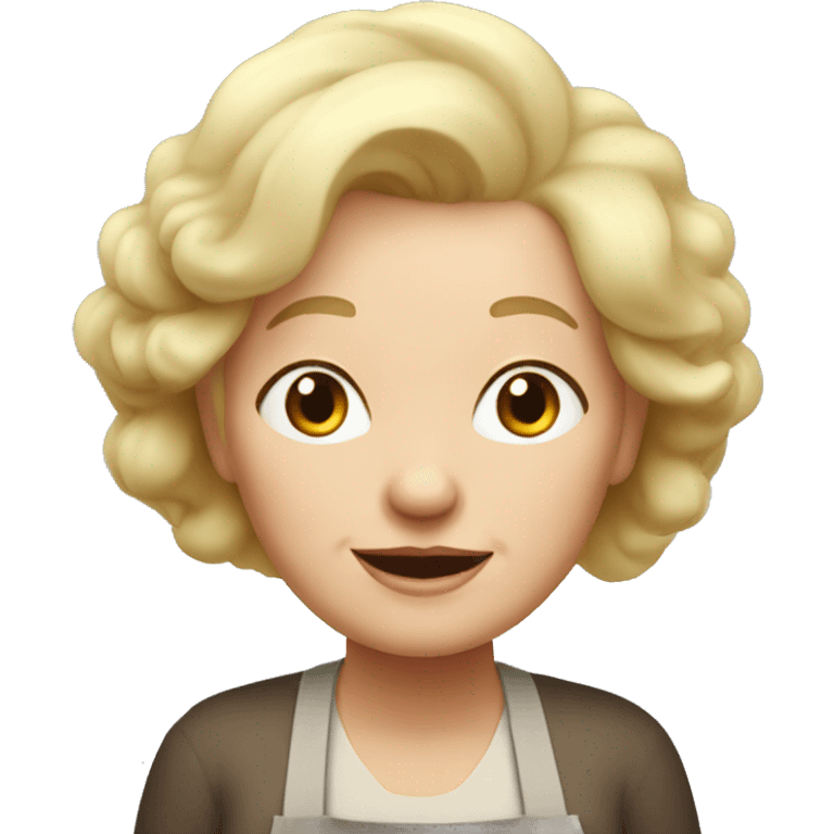 grandma with very sort blonde hair cooking with no glasses emoji