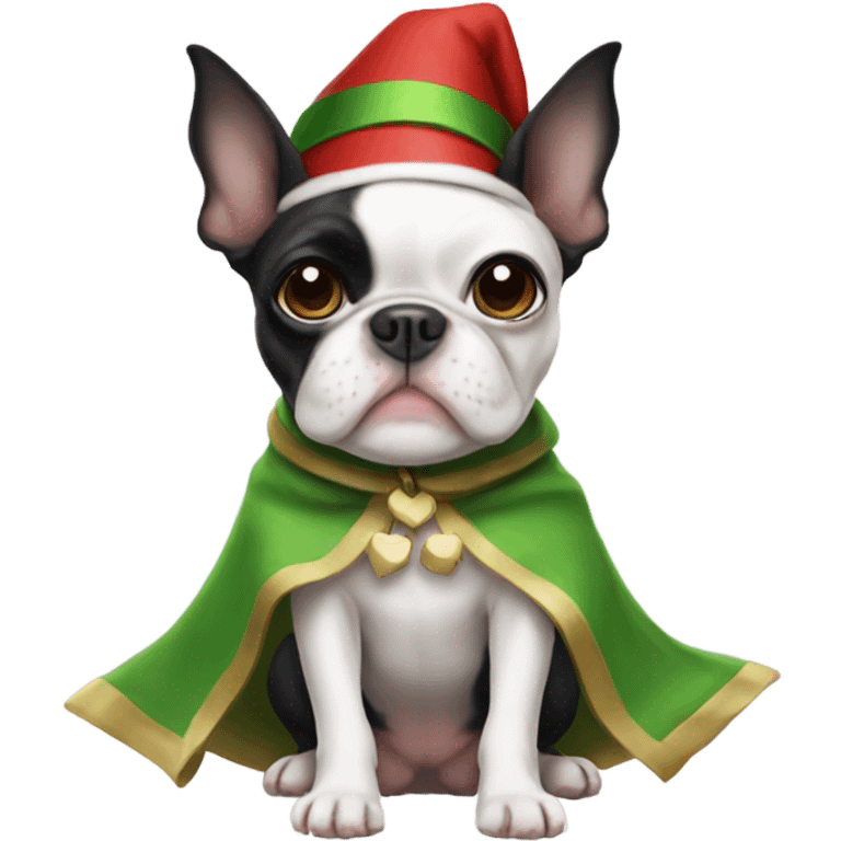 Boston terrier dressed like elf emoji