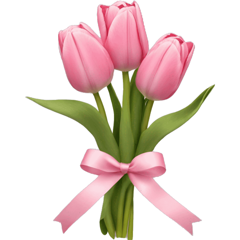 Tulips with light pink in a bouquet with a ribbon in the middle emoji