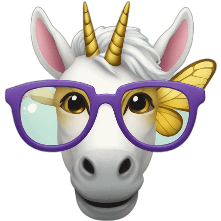 A unicorn with glasses and a bee emoji