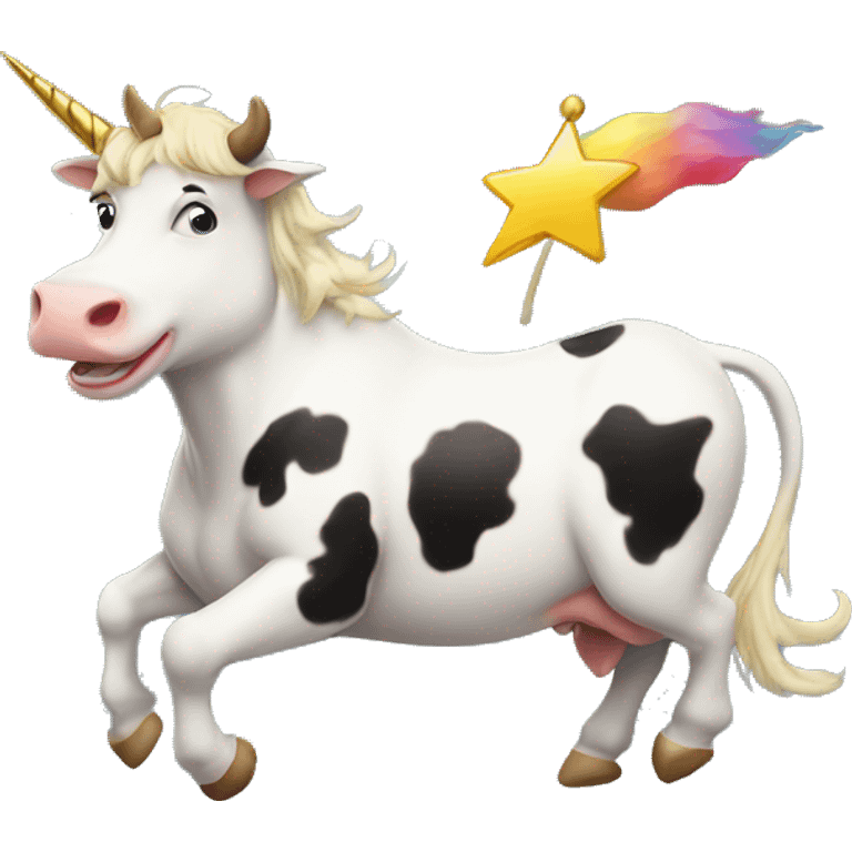 A cow riding a unicorn emoji