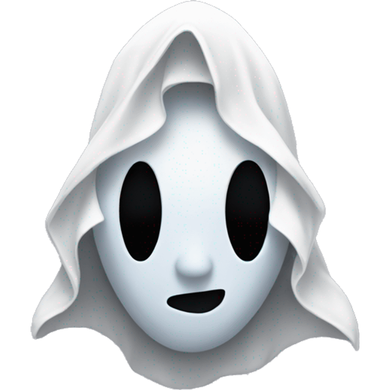 Guy wearing pointy ghost costume with symbol emoji