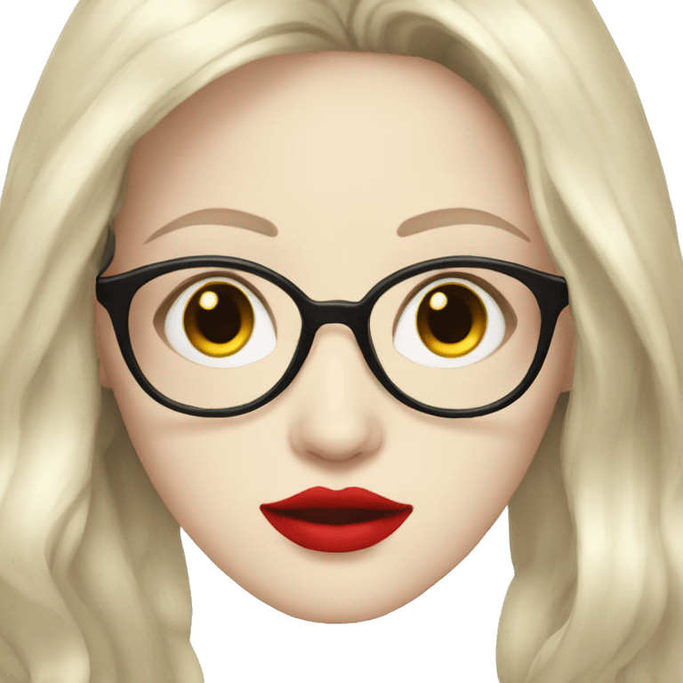 Pale skin, red lips, long hair, glasses emoji