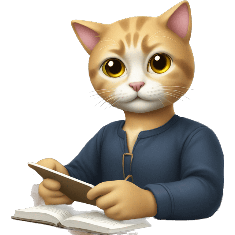 cat studying with a tablet emoji