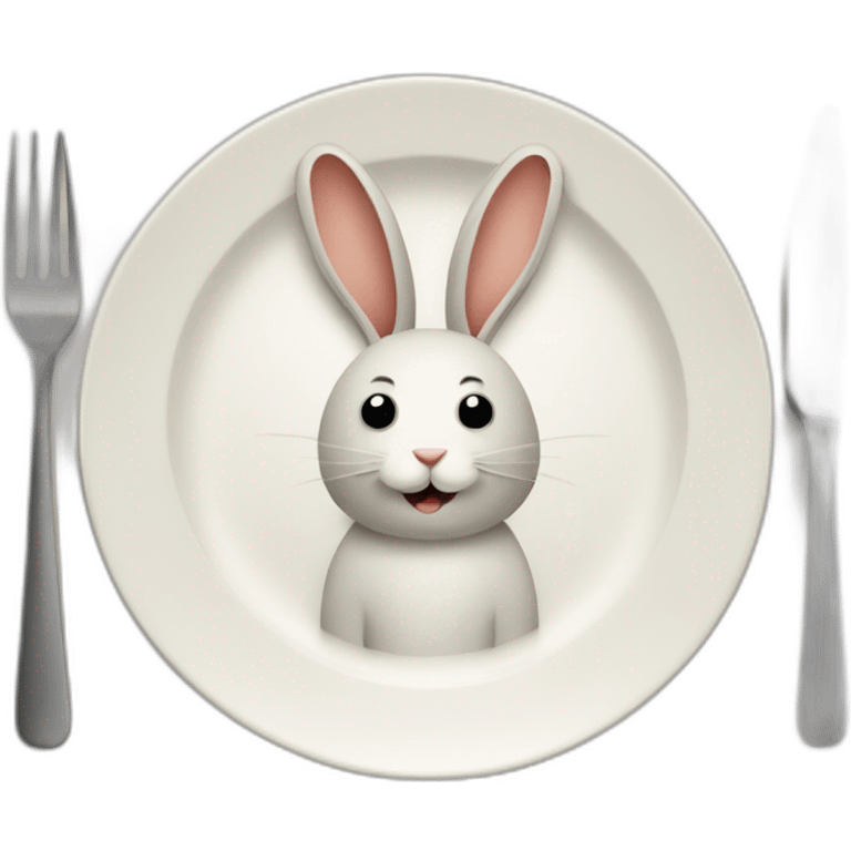 Rabbit inside a plate, fork and knife emoji