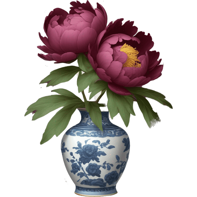 Burgundy Peony in chinoiserie vase emoji