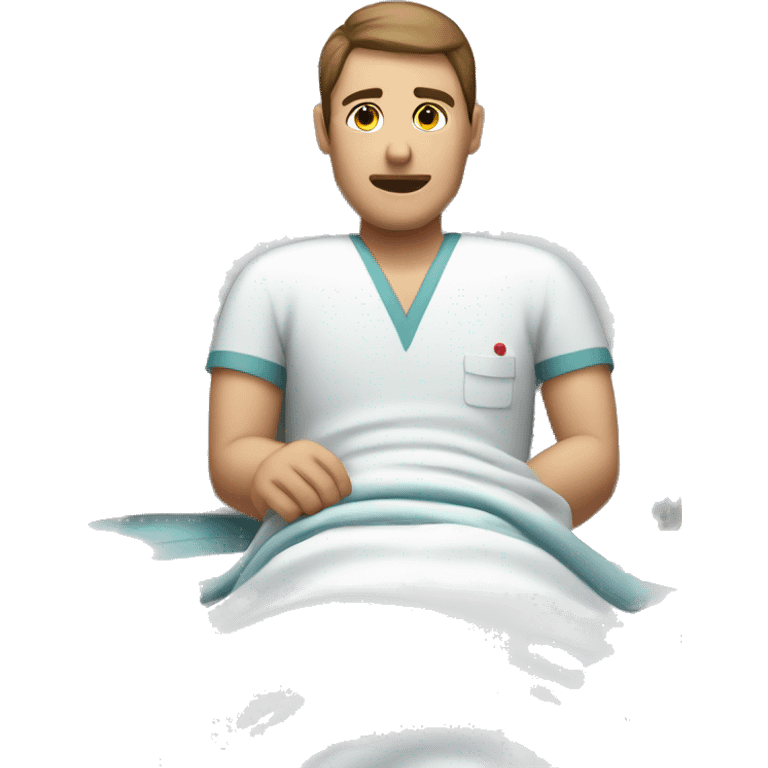 male patient in hospital bed facing right emoji