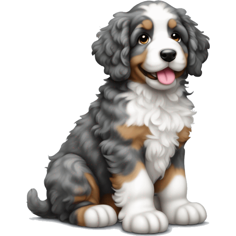 sitting merle colored bernedoodle puppy  emoji