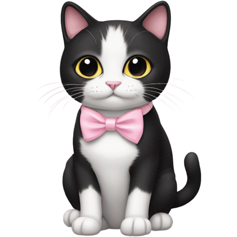 Tuxedo cat with baby pink bow collar  emoji