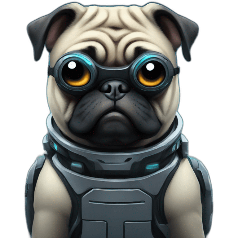 A cyberpunk pug looking at the space emoji