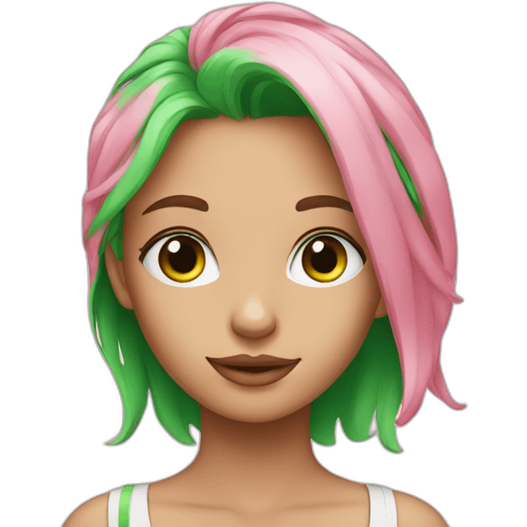 Young beautiful lady with pink hair and bright green eyes  emoji